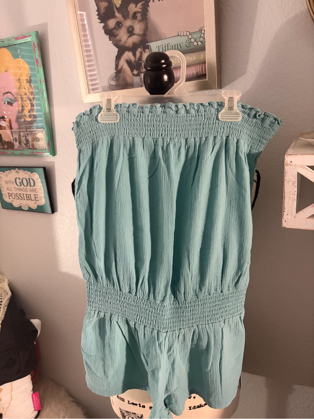 Strapless Light Teal Smocked Romper